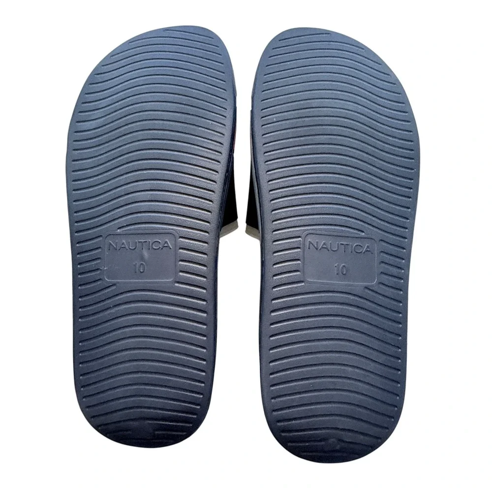 Nautica Mens Slide Sandals Navy Blue Red White Colorblock Comfort Slides Size 10